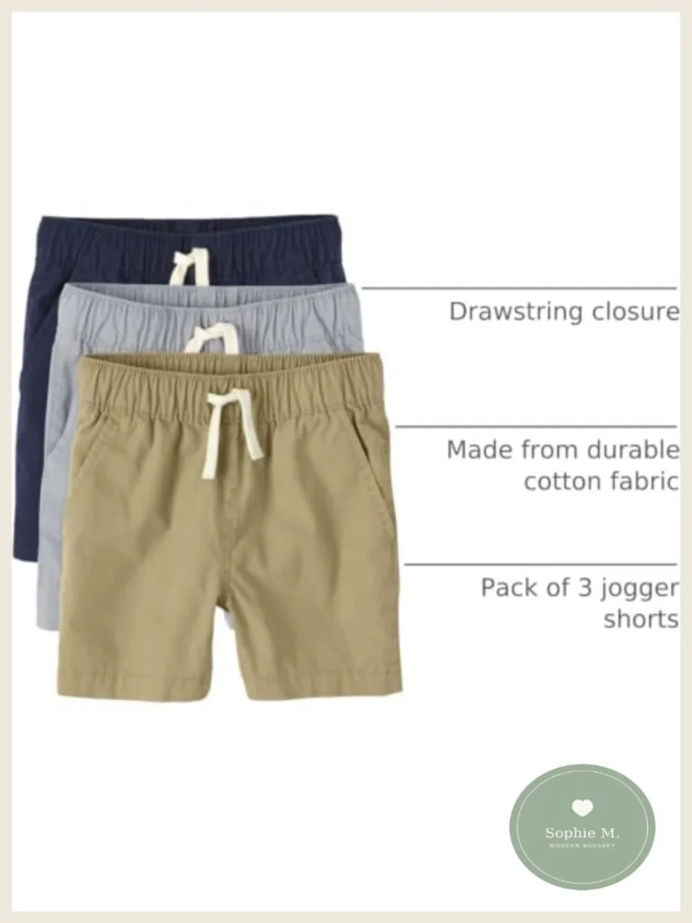 Pack of 3 Boys Toddler Cotton Drawstring Jogger Shorts with Pockets - Kids